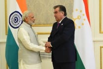 Emomali Rahmon of Tajikistan and Narendra Modi of India discuss further cooperation