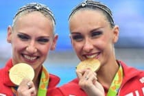 Russian synchronized swimmers win the Olympics gold in the duet competition