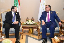 President Emomali Rahmon meets Lebanon’s Prime Minister Saad Al-Hariri on the sidelines of the Arab Islamic American summit in Riyadh