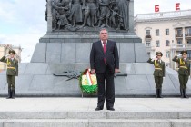 President of Tajikistan Emomali Rahmon lays wreath at Victory Monument in Minsk