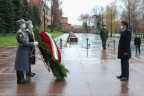 Rustam Emomali Lays a Wreath at the Tomb of the Unknown Soldier in Moscow
