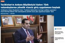 Tajik Ambassador to Ankara Gulov: Visa-free Entry for Turkish Citizens Begun
