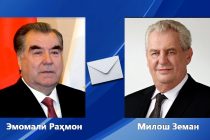 Emomali Rahmon Exchanges Messages of Congratulations with President Milos Zeman on the 30th Anniversary of the Establishment of Tajikistan- Czech Republic Diplomatic Relations