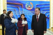 President Emomali Rahmon Gives Gifts to Orphans in Bobojon Ghafurov