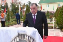 President Emomali Rahmon attends the Opening Ceremony of the State Flag Square in Panj