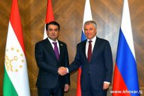 Speaker of the Tajik National Assembly Rustam Emomali Meets Chairman of the Russian State Duma Vyacheslav Volodin