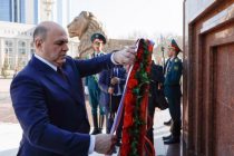 Russian Prime Minister Mishustin Lays a Wreath at the Ismoil Somoni Monument in Dushanbe