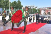 President of Turkmenistan Serdar Berdimuhamedov Lays a Wreath at the Ismoil Somoni Monument in Dushanbe