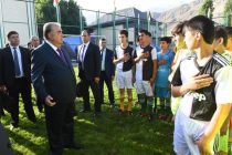 Head of State Emomali Rahmon Opens Palace of Sogdian Wrestlers and a Football Playground in Ayni district