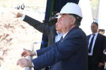 President Emomali Rahmon Familiarizes himself with Progress of Construction Works from the Observation Deck above the «Technological Building» of «Rogun» HPP