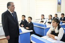 Emomali Rahmon Attended the Opening of Secondary School No. 42 in the City of Kulob