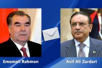 President of Tajikistan Emomali Rahmon Congratulates Asif Ali Zardari on His Election as President of Pakistan