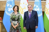 Leader of the Nation Emomali Rahmon meets with the Director General of UNESCO Audrey Azoulay