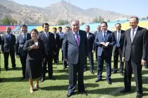 Leader of the Nation Emomali Rahmon attends opening ceremony of the Central Stadium of the city of Norak