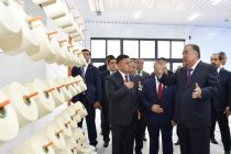 President Emomali Rahmon attended inauguration ceremony of spinning factory Sanoati Asht