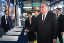 Leader of the Nation Emomali Rahmon attends the commissioning ceremony of Tajik Metallurgical Plant in Guliston city