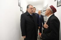 President Emomali Rahmon becomes familiar with newly built residential houses for families affected by natural disaster in Ishkoshim district