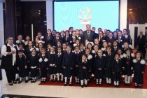 President Emomali Rahmon presents gifts to orphans of the city of Khorugh