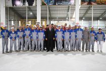 President Emomali Rahmon participated in ceremony to commission Fayzi gaj plasterboard production plant in Yovon district