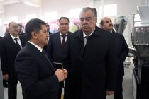 The Head of state Emomali Rahmon participated in ceremony to commission enterprise for production of polyethylene curtains in Bobojon Ghafurov