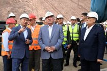 President Emomali Rahmon inspects construction of the Roghun hydroelectric power plant