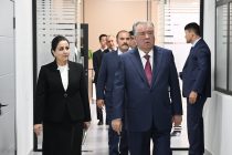 President Emomali Rahmon attended ceremony to commission the Vocational Training and Service Center and review the project for Education Department’s four-story building in Vose district