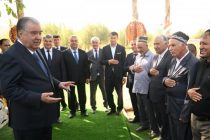 President Emomali Rahmon visits the Chanoro farm in Fayzobod district