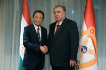 President Emomali Rahmon meeting with the Deputy Chairman of the ruling Liberal Democratic Party of Japan, former Prime Minister of Japan Taro Aso